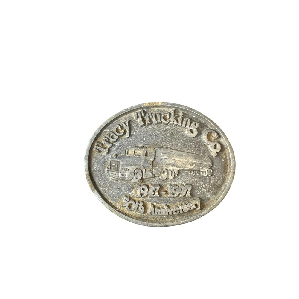 Vintage‎ Belt Buckle Tracy Trucking Company 50th Anniversary 1997 Solid Pewter